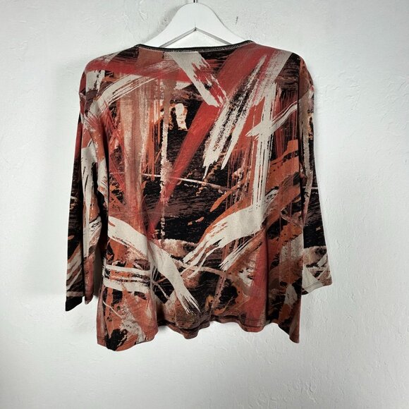 Jess & Jane Womens 1X Fall Brushes Top Abstract Print 100% Cotton Made In USA - Picture 2 of 7